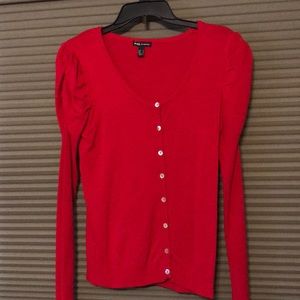 Bright red cardigan